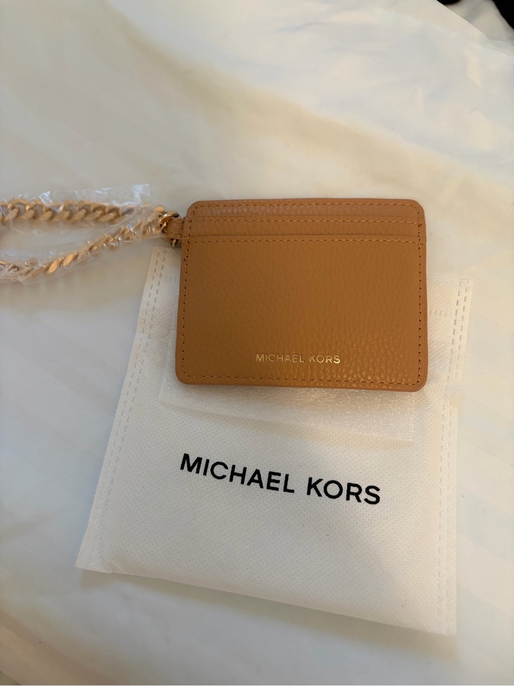 Michael Kors Camel Leather Card & Key Holder with Chain